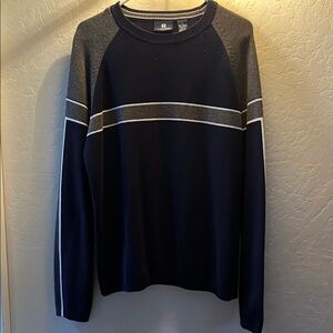 Blue and Gray Crewneck Sweater with Sporty Stripe